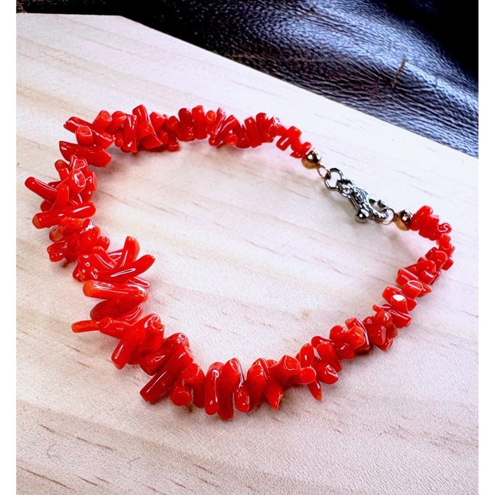 Vintage Red Coral Branch Chip Bracelet Coastal Bohemian Lobster Clasp 7 Inch